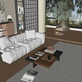 Modern Living Room With White Sofa And Wooden Coffee Table Set Decorative Items
