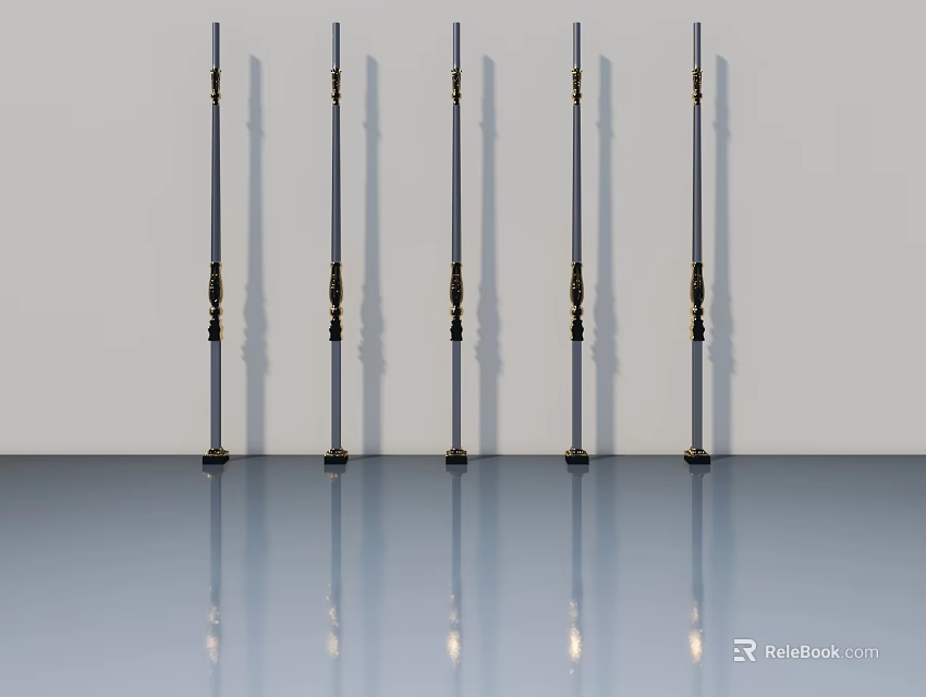 Decorative Metal Hinged Doors With Golden Handles And Shiny Surface On Reflective Floor 3d model 