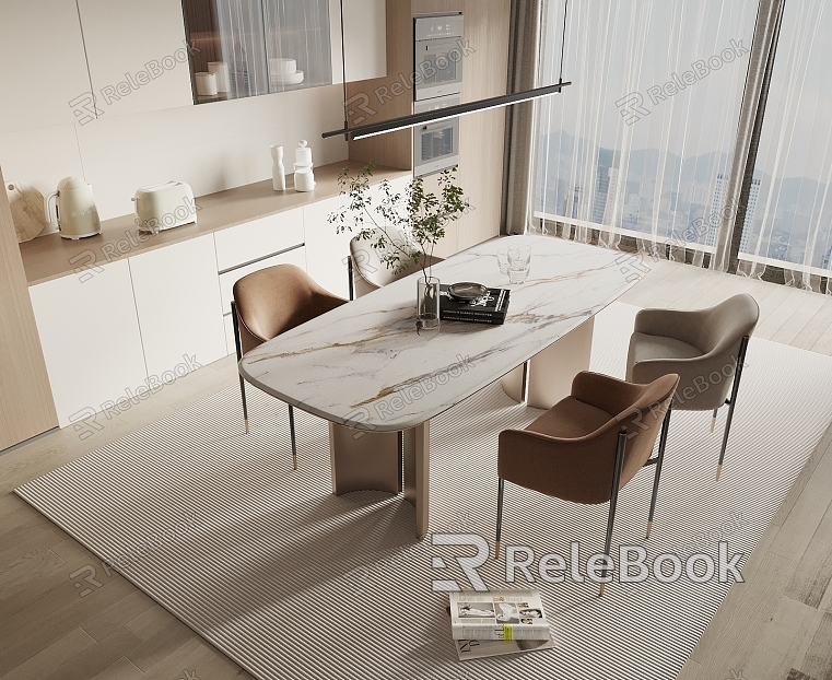 Dining table and chair combination model