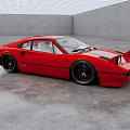 Stylish Red Sports Car Parked In Gray Empty Indoor Space With Modern Grid Ceiling