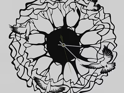 Black Flower Shaped Clock with Openwork Design and Dove Patterns 3d model