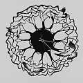 Black Flower Shaped Clock with Openwork Design and Dove Patterns 3d model