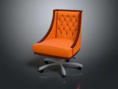 Orange Office Chair with Diamond Tufted Back Wooden Armrests and Swivel Base 3d model
