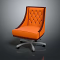 Orange Office Chair with Diamond Tufted Back Wooden Armrests and Swivel Base