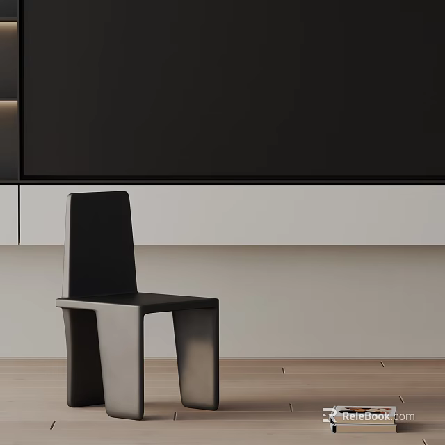 Minimalist Modern Black Dining Chair With White Cabinet And Light Wood Floor 3d model 