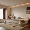 Modern Neutral Bedroom With Decorative Wall Art Dressing Table And Linen Bedding