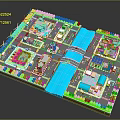 Modern Urban Community Layout With Green Spaces Water Channels Roads And Wind Turbines