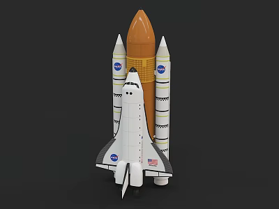 Detailed Scale Space Shuttle Model With Orange Tank White Boosters NASA Logo And American Flag 3d model