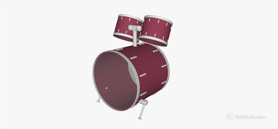 Red Wooden Drum Set Musical Instrument With Metal Stand And Percussion Parts 3d model 