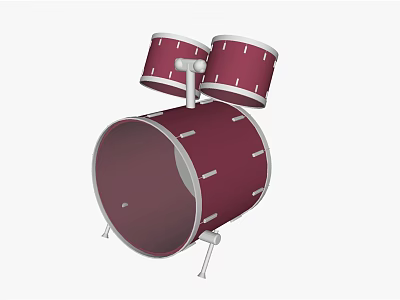 Red Wooden Drum Set Musical Instrument With Metal Stand And Percussion Parts 3d model