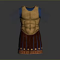Golden Ancient Armor With Muscle Design Blue Lining Red Skirt And Decorative Patterns