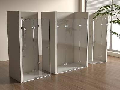 Contemporary Shower Sauna Cabins With Glass Doors Wooden Floor Plant And Window Interior Room 3d model