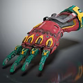 Mechanical Prosthetic Hand With Red Green Yellow Colors Metallic Texture And Detailed Fingers