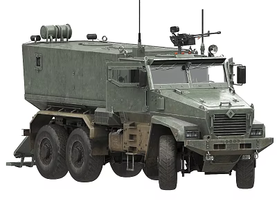 Olive Green Armored Tank With Six Wheels Antenna And Weapon System 3d model