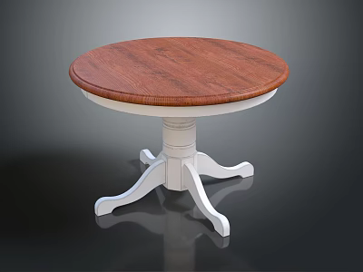 Round Dining Table With Wooden Tabletop And White Central Pedestal Curved Feet 3d model