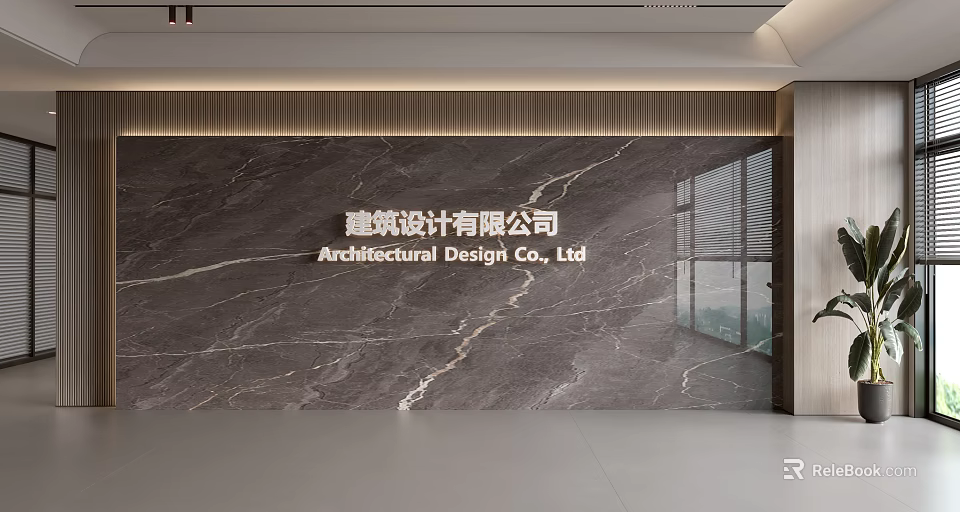 Modern Corporate Office Background Wall With Elegant Marble Texture And Company Logo 3d model 