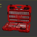 Red Toolbox Set Containing Sockets Wrenches Screwdrivers And Various Tools