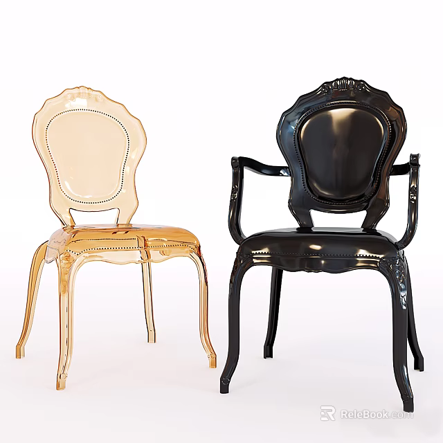 Light And Black Transparent Accent Chairs With Ornate Details And Armrests 3d model 