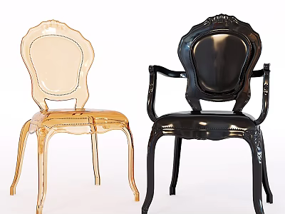 Light And Black Transparent Accent Chairs With Ornate Details And Armrests 3d model