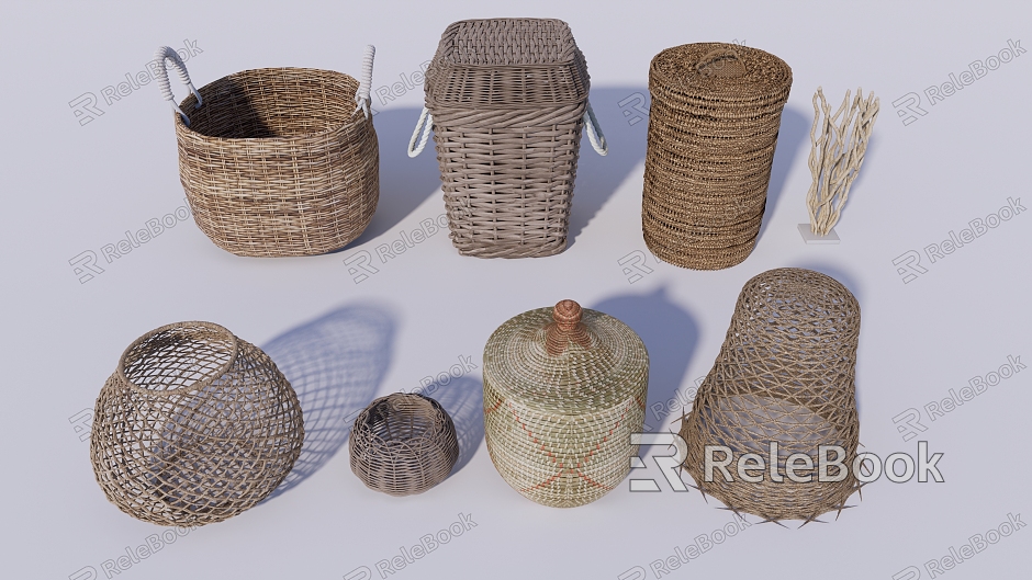 Bamboo Basket Bamboo Basket Storage Basket Dirty Clothes Basket Folklore Ornaments-Quiet Ornaments Bamboo Ornaments Bamboo Sketches Folklore Bamboo Basket Dirty Clothes Basket model