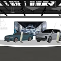Modern Exhibition Booth Displaying New Energy Vehicles With Large Screen And Lighting