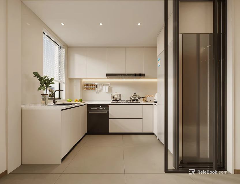 Sleek Modern Kitchen Interior With White Cabinets And Stainless Steel Appliances 3d model 