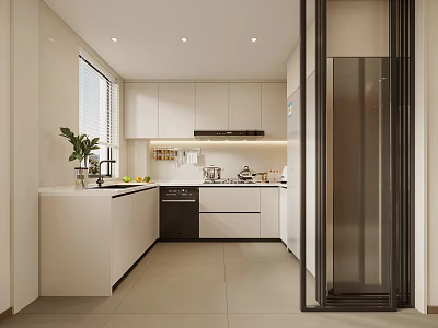 Sleek Modern Kitchen Interior With White Cabinets And Stainless Steel Appliances 3d model