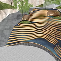 Modern square step landscape curve overlapping water feature sinking square water tree pool planting pool demonstration area step water feature landscape 3d model