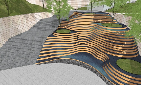 Modern square step landscape curve overlapping water feature sinking square water tree pool planting pool demonstration area step water feature landscape 3d model