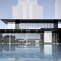 Modern Sales Office Building With Large Glass Walls Water Pool Reflection And Entrance Design 3d model