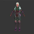 Futuristic Female Character With White Pink Hair And Black Pink Mechanical Armor In 3D Model Design