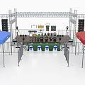 Industrial Equipment Outdoor Exhibition Setup With Blue Canopy Metal Frame Fencing Tables And Chairs