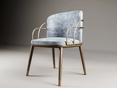 Elegant Blue Fabric Leisure Chair With Gold Metal Armrests And Wooden Legs 3d model