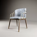 Elegant Blue Fabric Leisure Chair With Gold Metal Armrests And Wooden Legs