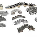 Various Bridge Models Showcasing Different Arch Designs Railings And Structural Styles 3d model