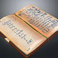 Open Leather Cover Notebook With Handwritten Notes And Sketches On Grid Paper