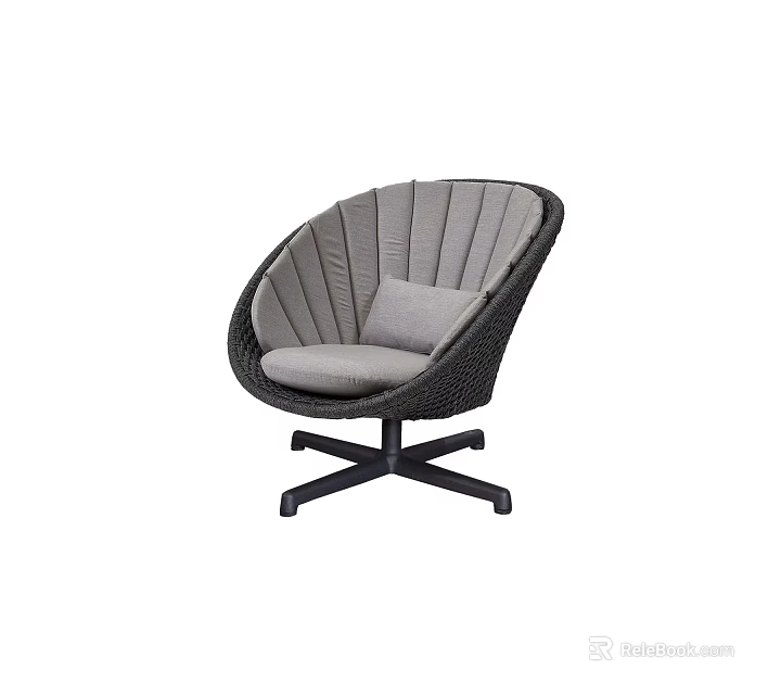 Comfortable Gray Wicker Leisure Chair With Soft Cushion And Metal Cross Base 3d model 