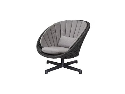 Comfortable Gray Wicker Leisure Chair With Soft Cushion And Metal Cross Base 3d model