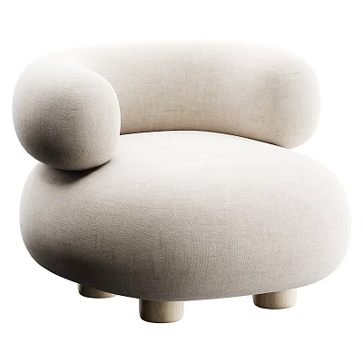 Modern Beige Single Sofa Upholstered With Rounded Arms Curved Design And Wooden Legs 3d model
