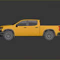 Yellow Modern Pickup Truck With Black Accents Large Tires And Reflective Surface