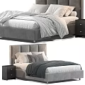 Modern Double Bed With Gray Headboard White Bedding Dark Blanket And Nightstand 3d model