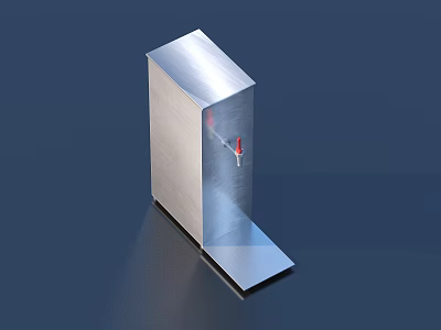 Silver Metal Box Shaped Household Item With Red Button And Bottom Tray 3d model