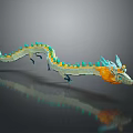 3D Dragon Model With Coiled Yellow Turquoise Body Shiny Surface And Reflective Base 3d model
