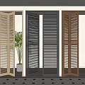 Louvered Folding Doors In Various Wooden Tones For Modern Interior Design With Potted Plant