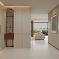 Modern Living Dining Room Interior With Large Windows City View Beige Sofa And Coffee Table