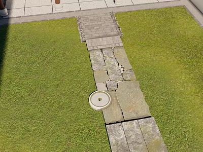 Natural Stone Path Through Lush Green Grass With Circular Decorative Element 3d model