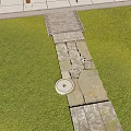 Natural Stone Path Through Lush Green Grass With Circular Decorative Element