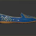 Blue Embroidered Flat Shoes With Silver White Patterns And Orange Sole 3d model
