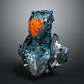 Detailed Mechanical Biomechanical Character With Armored Body And Glowing Orange Blue Features
