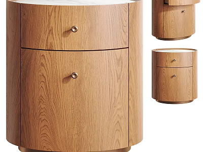 Modern Round Oak Nightstand With Drawer And Minimalist Design Features 3d model